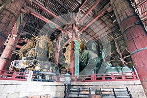 NARA PARK, JAPAN - OCTOBER 6, 2016: The main entrance to the temple Todai-ji. Great Buddha Hall.